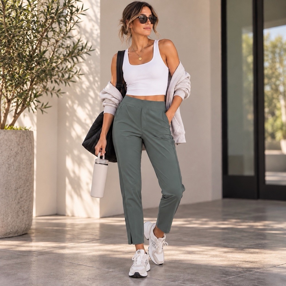 Athleta Brooklyn Ankle Pants Womens 4 Olive Green Travel Stretch Mid Rise
